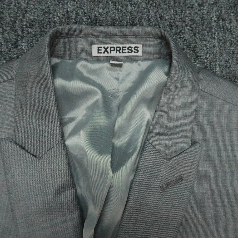 Express Blazer Mens 38R Gray Photographer Double Breasted Fitted Wool Sport Coat